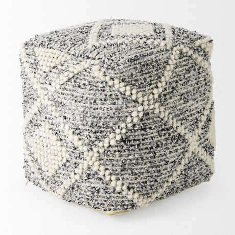 Ekiya Black/White Yarn and Wool Patterened Pouf by Mercana at Eve Furniture