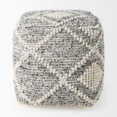 Ekiya Black/White Yarn and Wool Patterened Pouf by Mercana at Eve Furniture