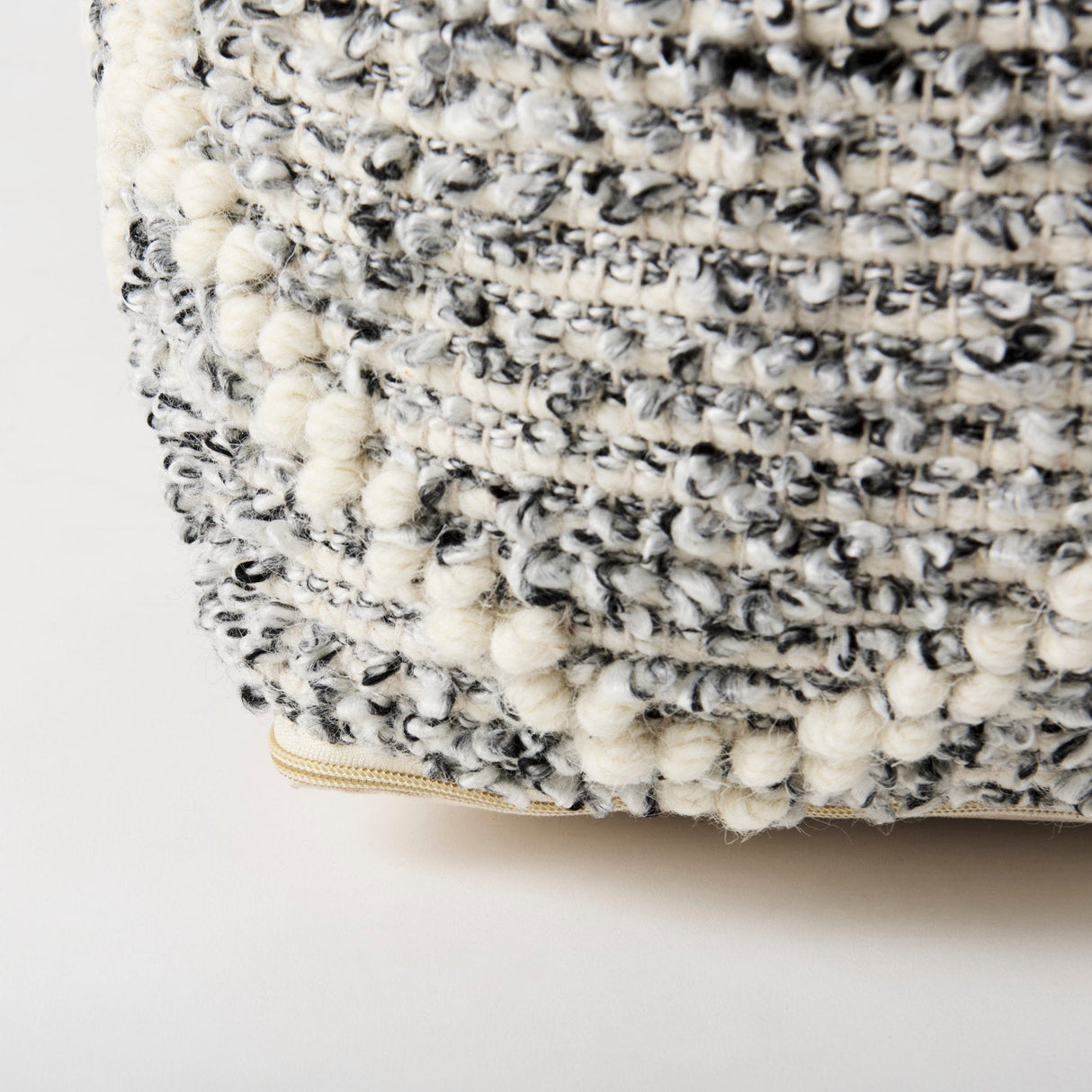 Ekiya Black/White Yarn and Wool Patterened Pouf by Mercana at Eve Furniture
