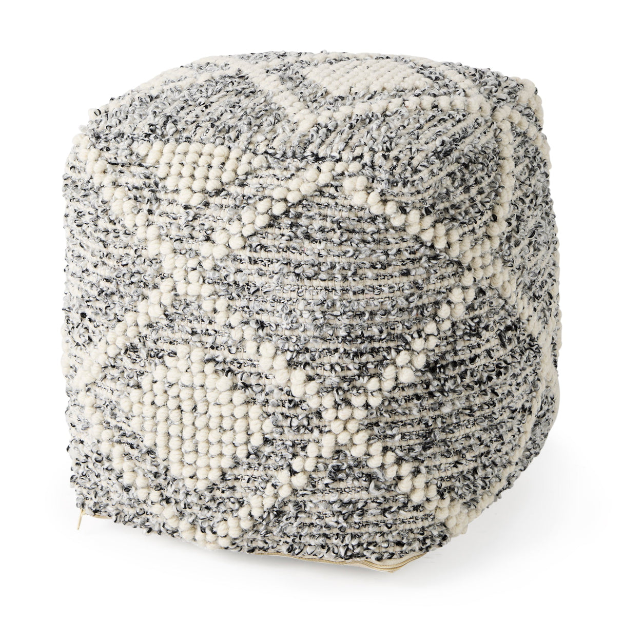 Ekiya Black/White Yarn and Wool Patterened Pouf by Mercana at Eve Furniture