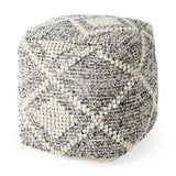 Ekiya Black/White Yarn and Wool Patterened Pouf by Mercana at Eve Furniture