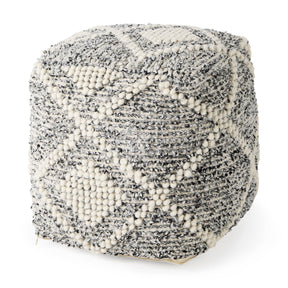 Ekiya Black/White Yarn and Wool Patterened Pouf by Mercana at Eve Furniture