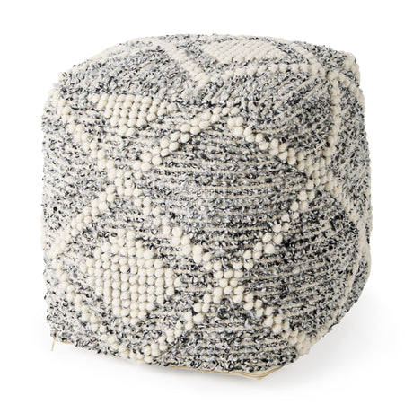 Ekiya Black/White Yarn and Wool Patterened Pouf by Mercana at Eve Furniture