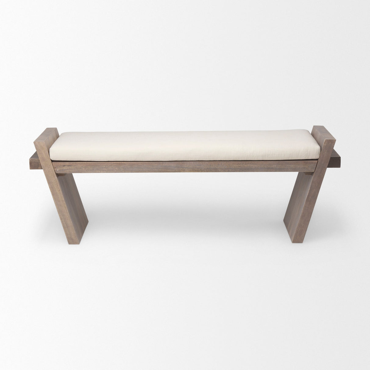 Elaine I Brown Wood Upholstered Cream Seat Entryway Bench by Mercana at Eve Furniture