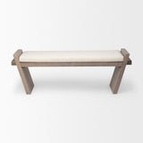 Elaine I Brown Wood Upholstered Cream Seat Entryway Bench by Mercana at Eve Furniture