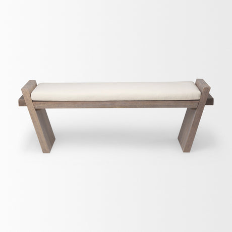 Elaine I Brown Wood Upholstered Cream Seat Entryway Bench by Mercana at Eve Furniture