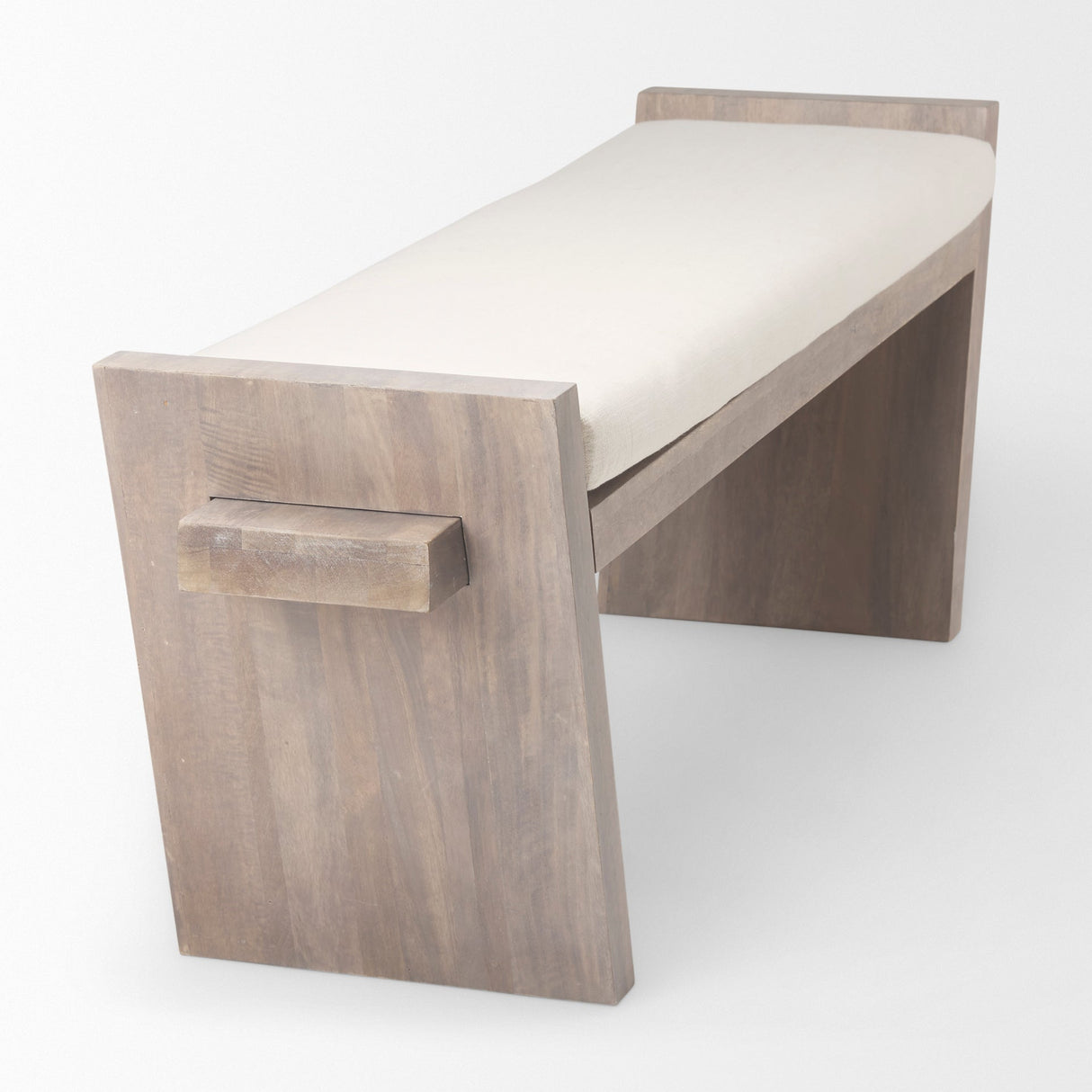 Elaine I Brown Wood Upholstered Cream Seat Entryway Bench by Mercana at Eve Furniture