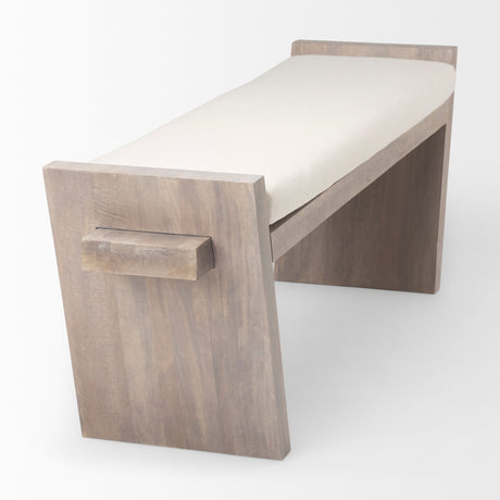 Elaine I Brown Wood Upholstered Cream Seat Entryway Bench by Mercana at Eve Furniture