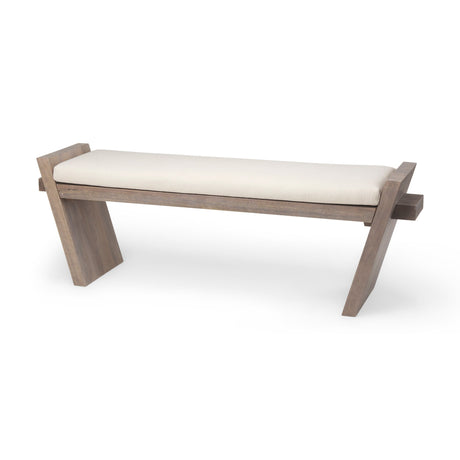 Elaine I Brown Wood Upholstered Cream Seat Entryway Bench by Mercana at Eve Furniture