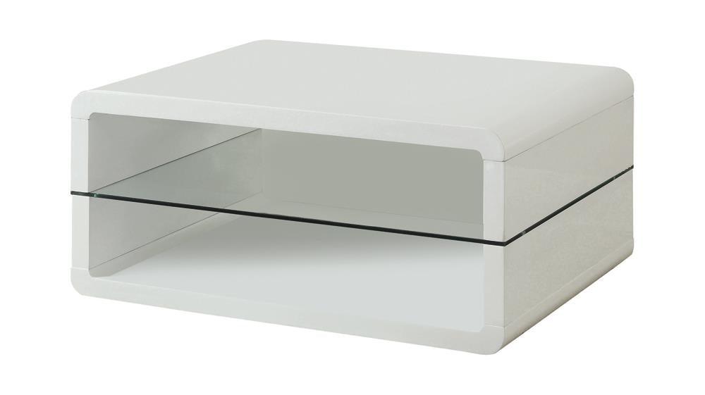 Elana Glossy White Rectangle 2-Shelf Coffee Table by Coaster at Eve Furniture
