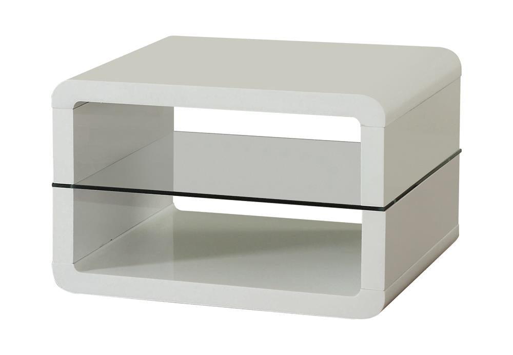 Elana Glossy White Square 2-Shelf End Table by Coaster at Eve Furniture