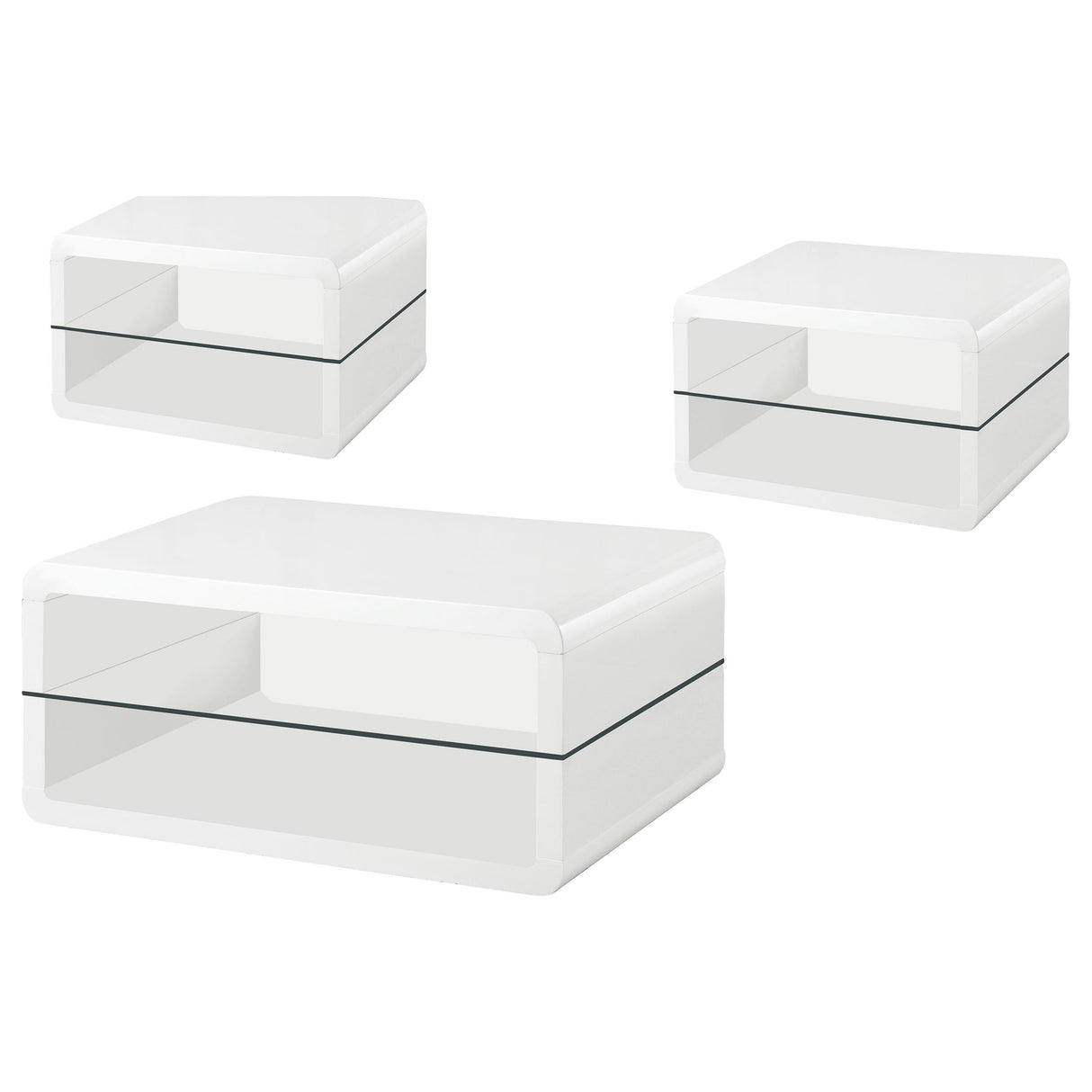 Elana White 3-Piece High Gloss Coffee and End Table Set by Coaster at Eve Furniture
