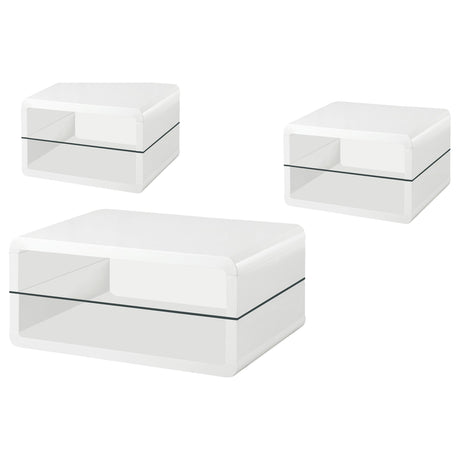 Elana White 3-Piece High Gloss Coffee and End Table Set by Coaster at Eve Furniture