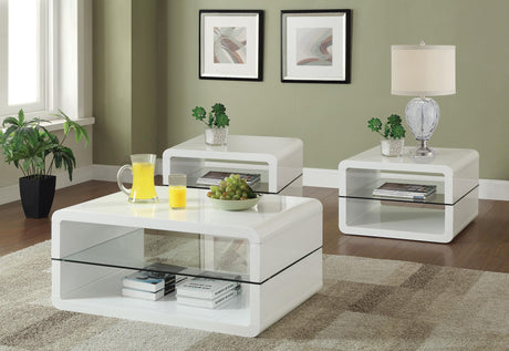 Elana White 3-Piece High Gloss Coffee and End Table Set by Coaster at Eve Furniture
