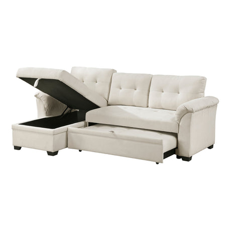 Elara Beige 2-Piece Reversible Sectional with Hidden Storage and Pull-out Bed by Homelegance at Eve Furniture