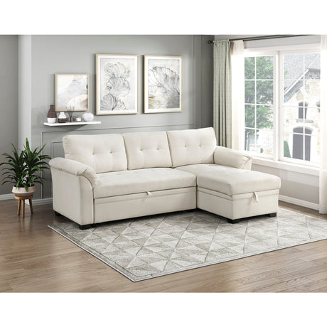 Elara Beige 2-Piece Reversible Sectional with Hidden Storage and Pull-out Bed by Homelegance at Eve Furniture