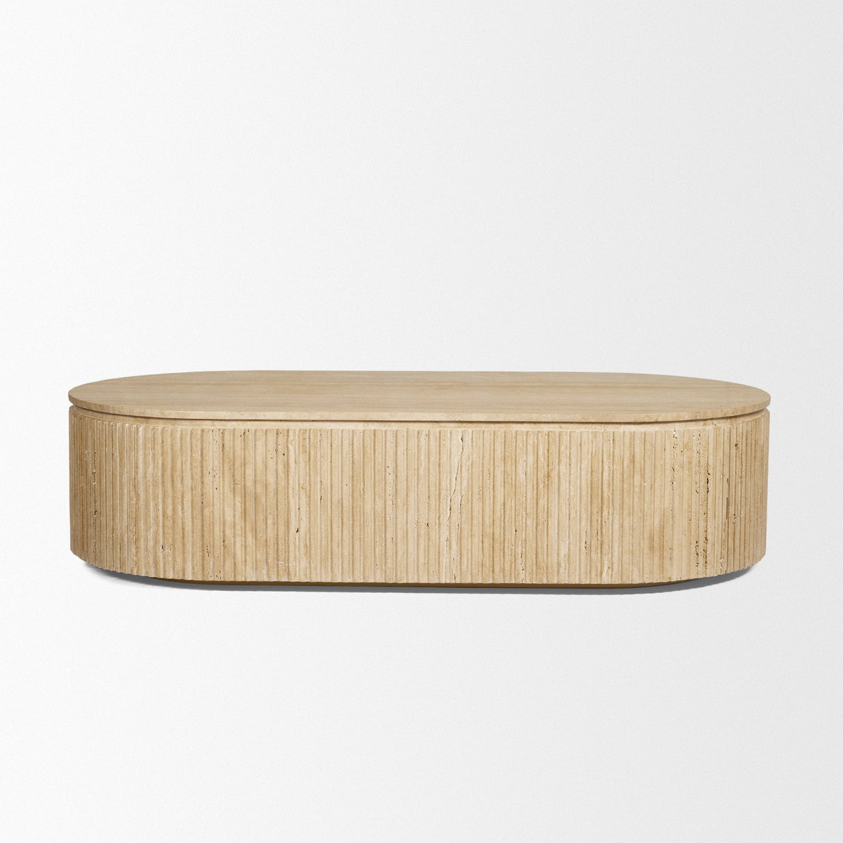 Elara Ribbed Oblong Travertine Coffee Table by Mercana at Eve Furniture
