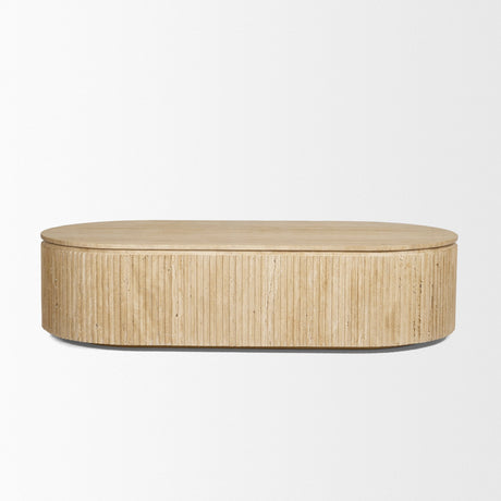 Elara Ribbed Oblong Travertine Coffee Table by Mercana at Eve Furniture
