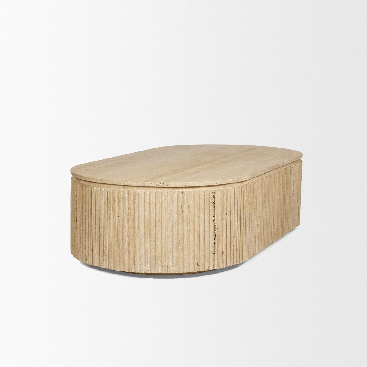 Elara Ribbed Oblong Travertine Coffee Table by Mercana at Eve Furniture