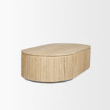 Elara Ribbed Oblong Travertine Coffee Table by Mercana at Eve Furniture
