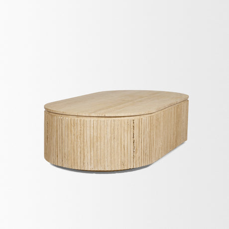 Elara Ribbed Oblong Travertine Coffee Table by Mercana at Eve Furniture