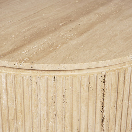 Elara Ribbed Oblong Travertine Coffee Table by Mercana at Eve Furniture