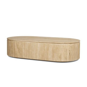 Elara Ribbed Oblong Travertine Coffee Table by Mercana at Eve Furniture