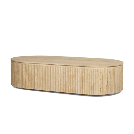 Elara Ribbed Oblong Travertine Coffee Table by Mercana at Eve Furniture