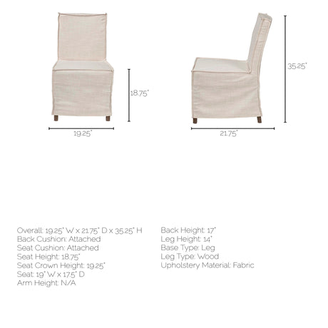 Elbert I Cream Fabric Slip-Cover Brown Wooden Base Dining Chair, Set of 2 by Mercana at Eve Furniture