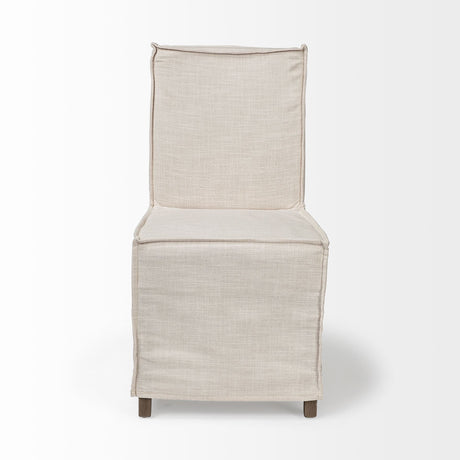 Elbert I Cream Fabric Slip-Cover Brown Wooden Base Dining Chair, Set of 2 by Mercana at Eve Furniture
