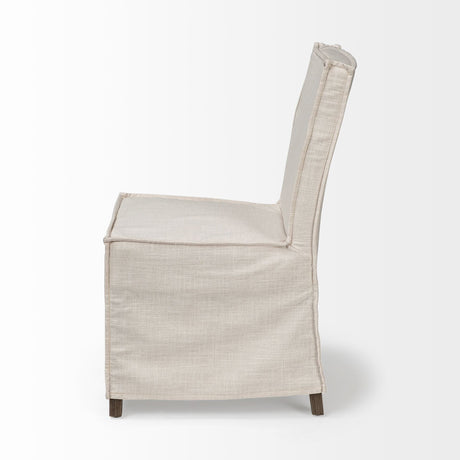 Elbert I Cream Fabric Slip-Cover Brown Wooden Base Dining Chair, Set of 2 by Mercana at Eve Furniture