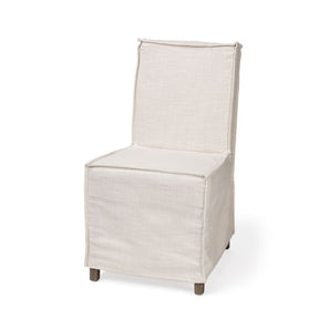 Elbert I Cream Fabric Slip-Cover Brown Wooden Base Dining Chair, Set of 2 by Mercana at Eve Furniture