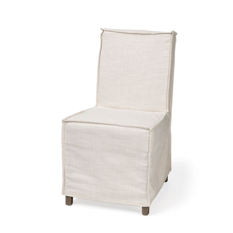 Elbert I Cream Fabric Slip-Cover Brown Wooden Base Dining Chair, Set of 2 by Mercana at Eve Furniture
