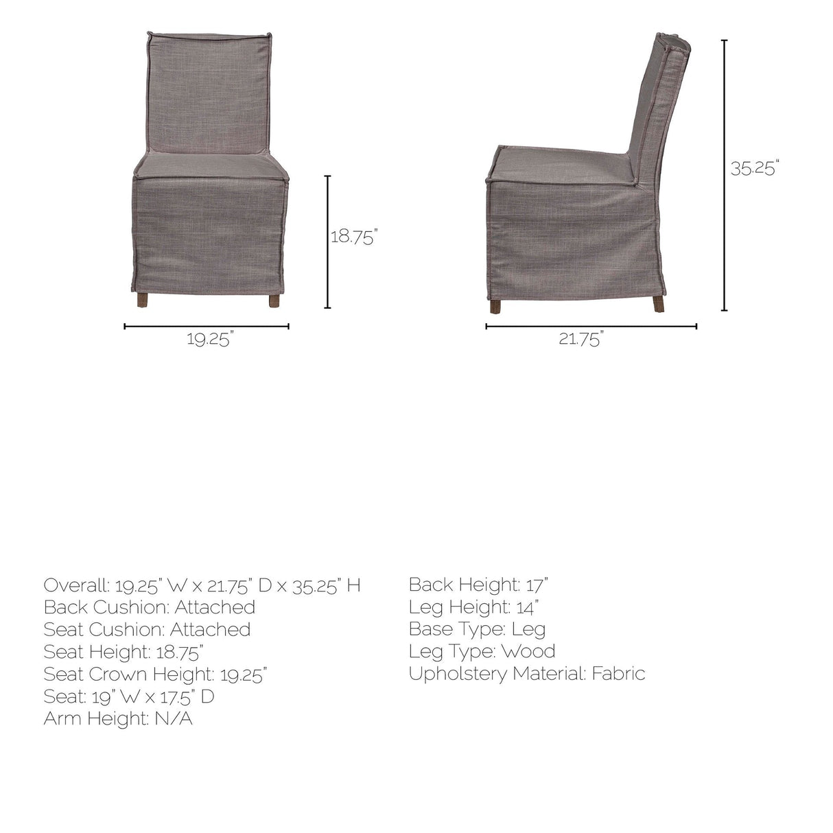 Elbert I Grey Fabric Slip-Cover Brown Wooden Base Dining Chair, Set of 2 by Mercana at Eve Furniture