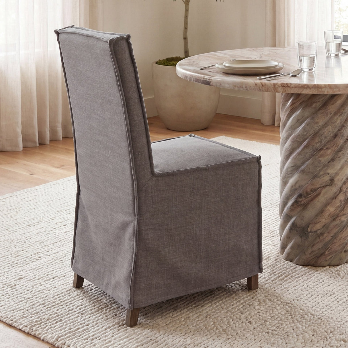 Elbert I Grey Fabric Slip-Cover Brown Wooden Base Dining Chair, Set of 2 by Mercana at Eve Furniture