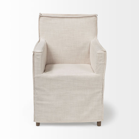 Elbert II Cream Fabric Slip-Cover Brown Wood Frame Dining Chair by Mercana at Eve Furniture