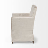 Elbert II Cream Fabric Slip-Cover Brown Wood Frame Dining Chair by Mercana at Eve Furniture