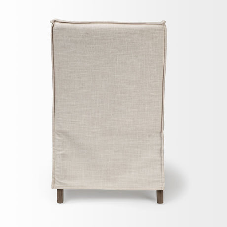 Elbert II Cream Fabric Slip-Cover Brown Wood Frame Dining Chair by Mercana at Eve Furniture