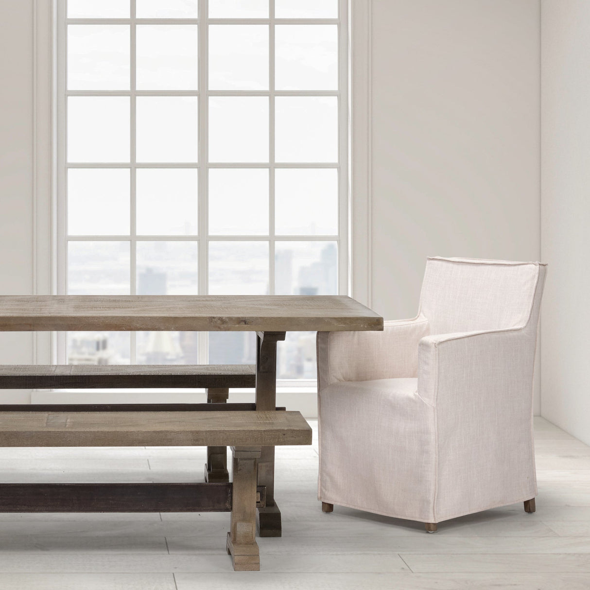 Elbert II Cream Fabric Slip-Cover Brown Wood Frame Dining Chair by Mercana at Eve Furniture