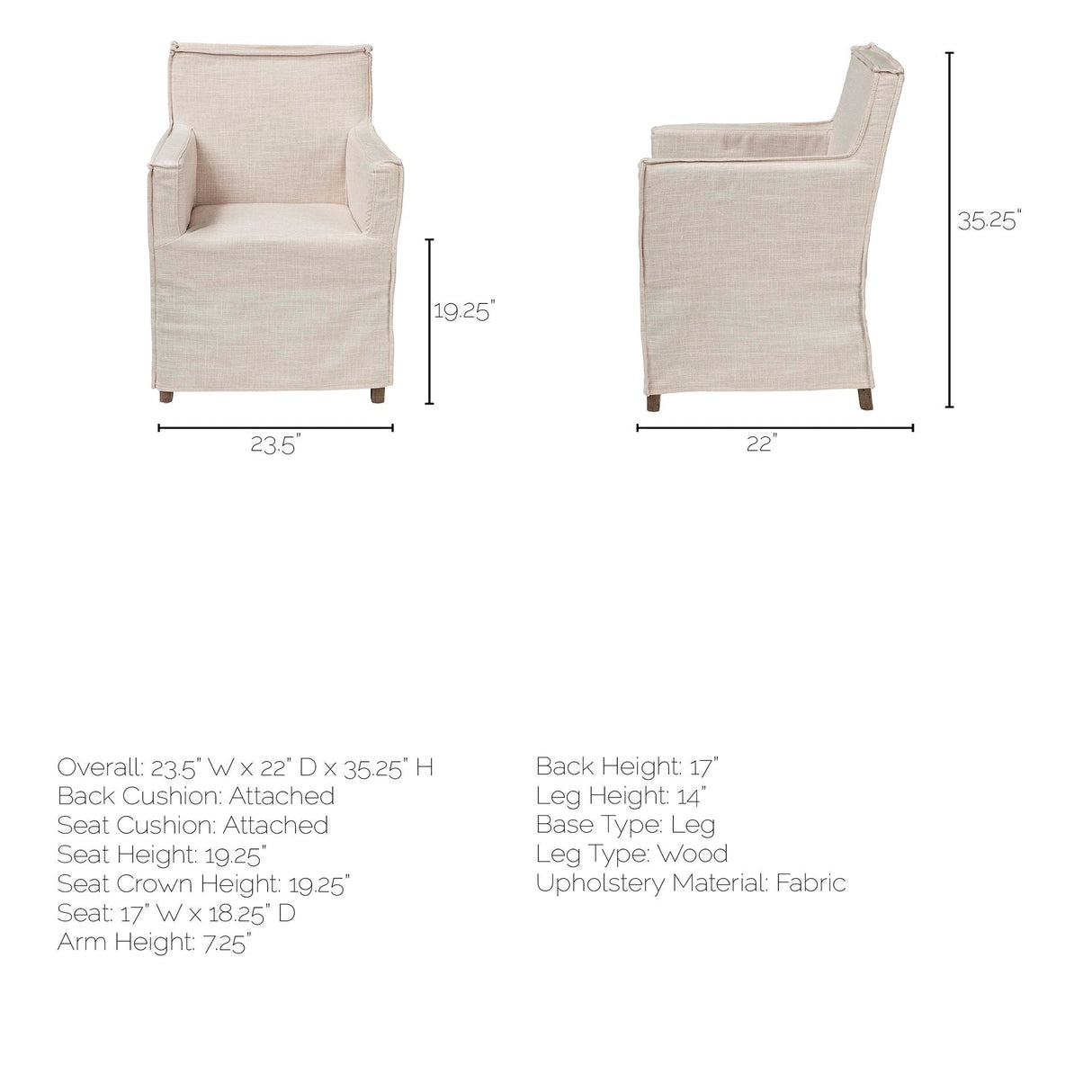 Elbert II Cream Fabric Slip-Cover Brown Wood Frame Dining Chair by Mercana at Eve Furniture