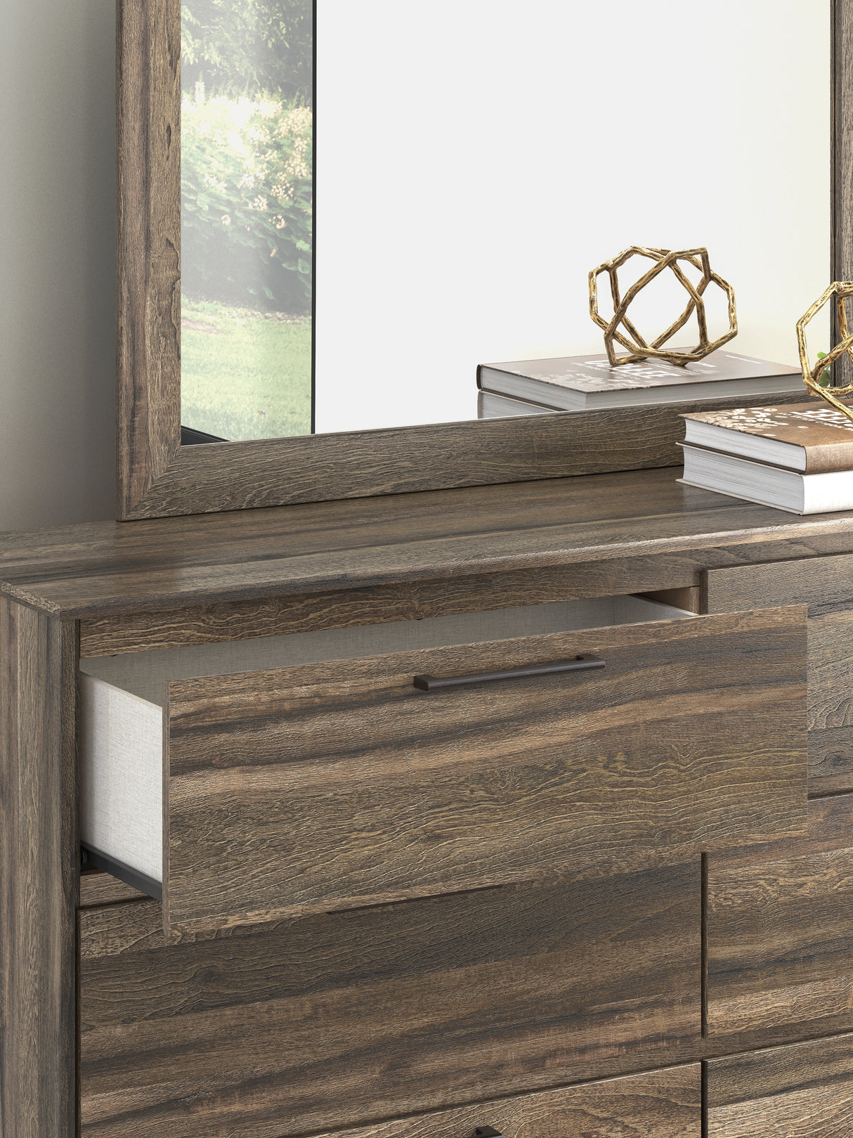 Elbrim Brown King Panel Bedroom Set with Dresser, Mirror and Nightstand by Ashley at Eve Furniture