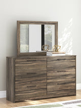 Elbrim Brown King Panel Bedroom Set with Dresser, Mirror and Nightstand by Ashley at Eve Furniture