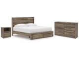 Elbrim Brown King Panel Storage Bedroom Set with Dresser and Nightstand