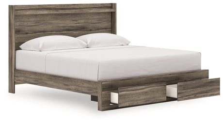 Elbrim Brown LED Storage Panel Bedroom Set with 2 Footboard Drawers by Ashley at Eve Furniture