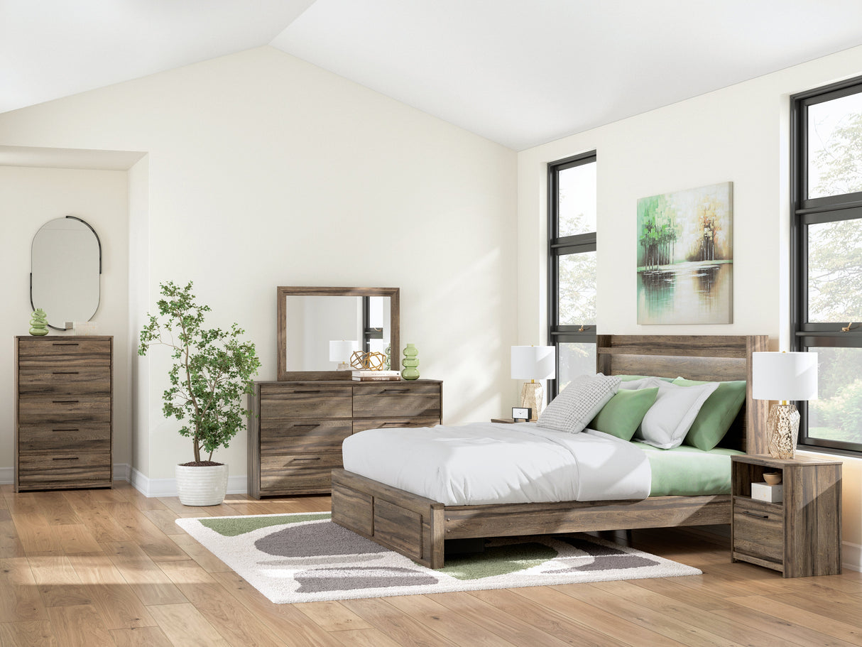 Elbrim Brown LED Storage Panel Bedroom Set with 2 Footboard Drawers by Ashley at Eve Furniture