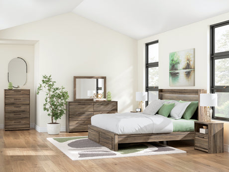 Elbrim Brown LED Storage Panel Bedroom Set with 2 Footboard Drawers by Ashley at Eve Furniture