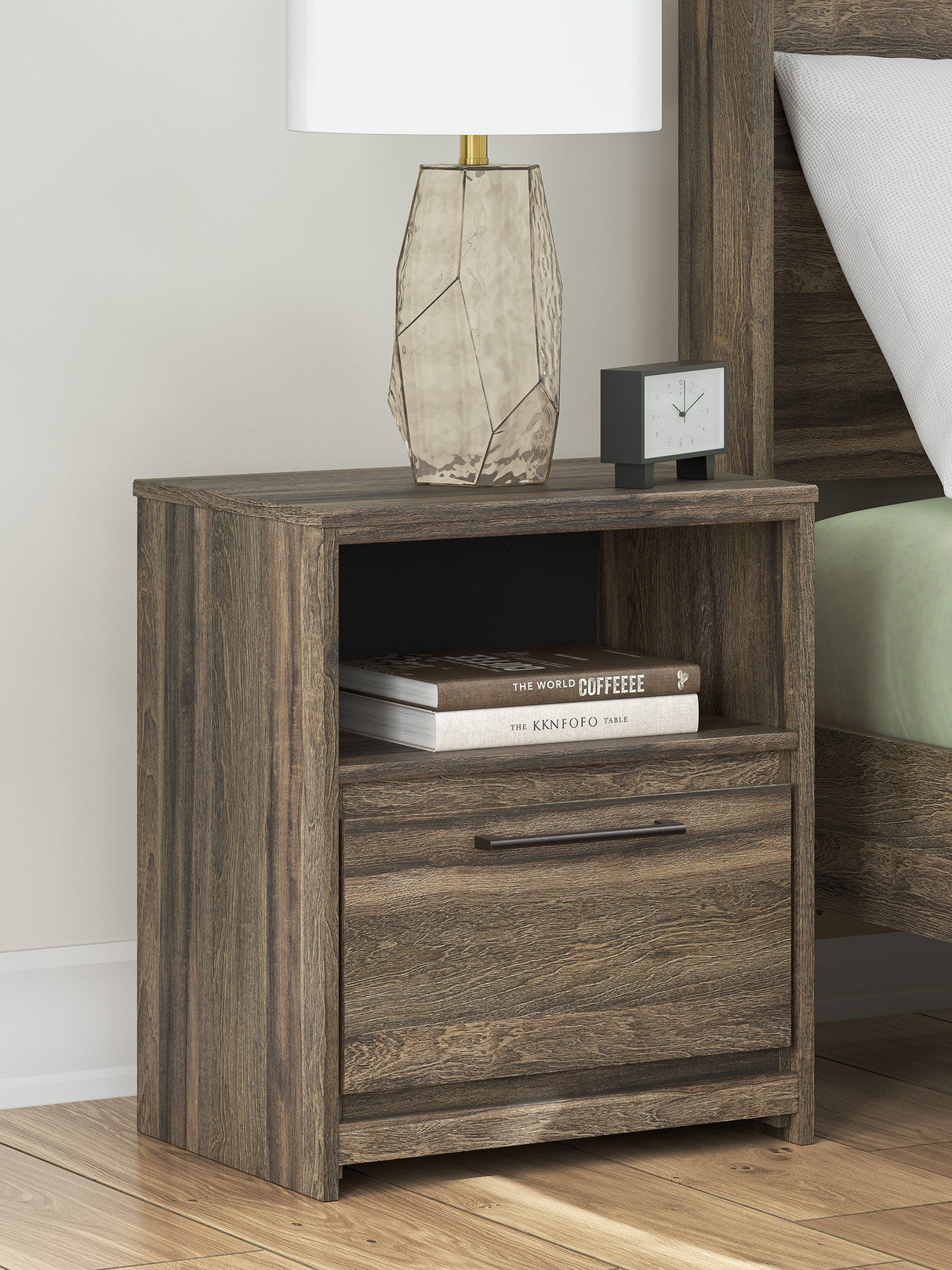 Elbrim Brown LED Storage Panel Bedroom Set with 4 Drawers by Ashley at Eve Furniture
