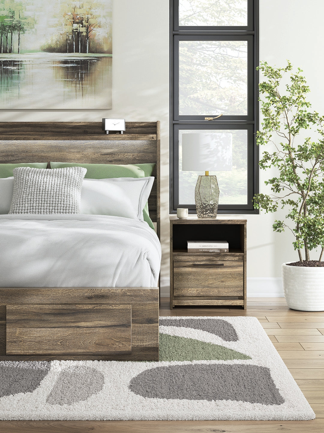 Elbrim Brown Queen Panel Storage Bedroom Set with Dresser, Mirror and Nightstand by Ashley at Eve Furniture