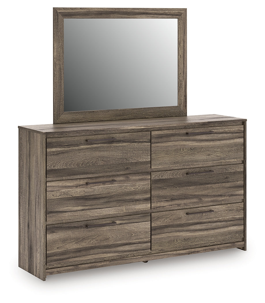 Elbrim Brown Queen Panel Storage Bedroom Set with Dresser, Mirror and Nightstand