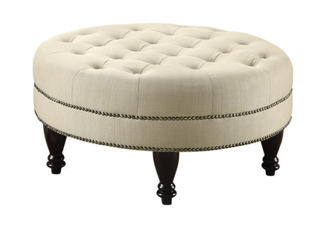 Elchin Oatmeal Round Upholstered Tufted Ottoman by Coaster at Eve Furniture